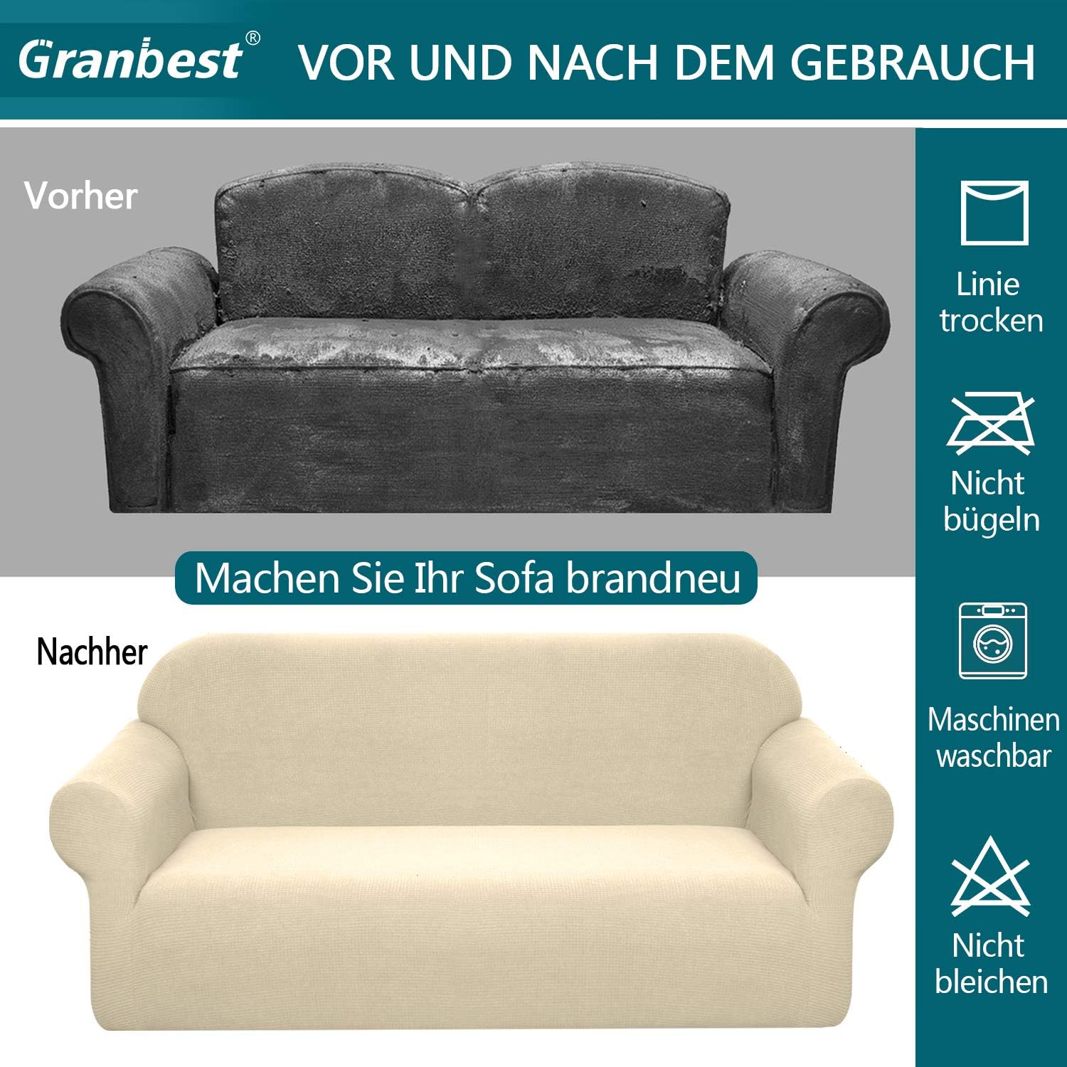 Granbest - housse canapé imperméable 4 places - beige - élastique, durable