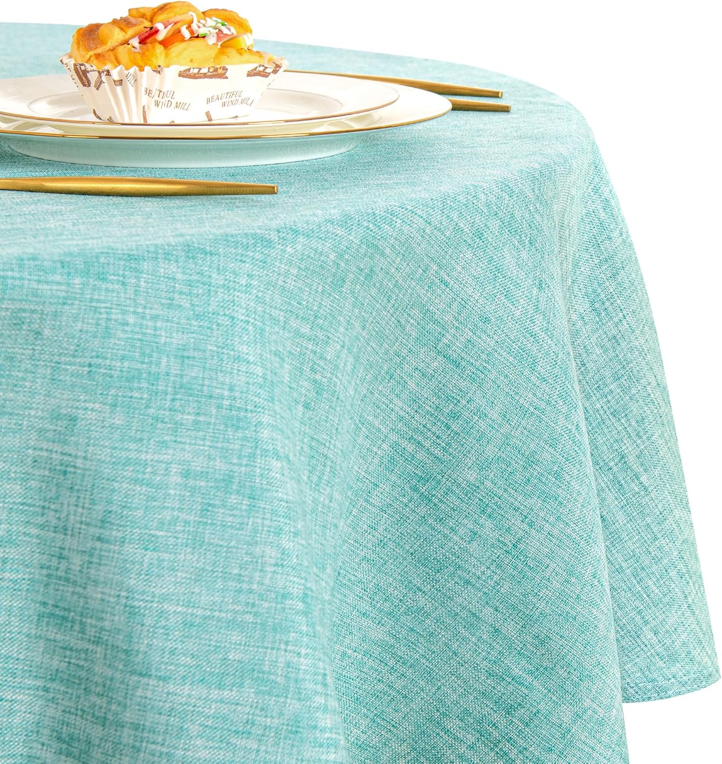 DWCN - Nappe ronde effet lin 180 cm, lavable, anti-tache, imperméable