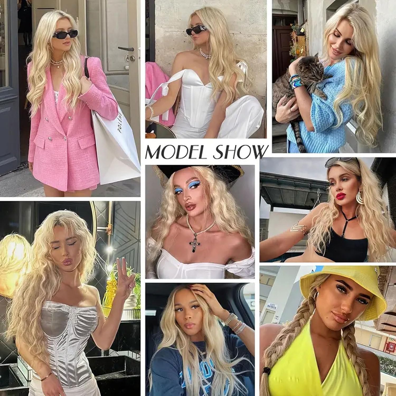 Perruque femme - bouclée blonde, 68 cm, ondulée, résistante à la chaleur