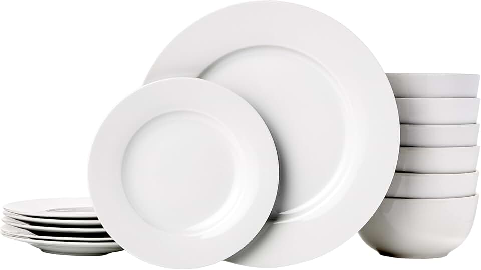 maxi-dealzz Basics - service de table 18 pièces - porcelaine blanche - vaisselle pour 6 personnes