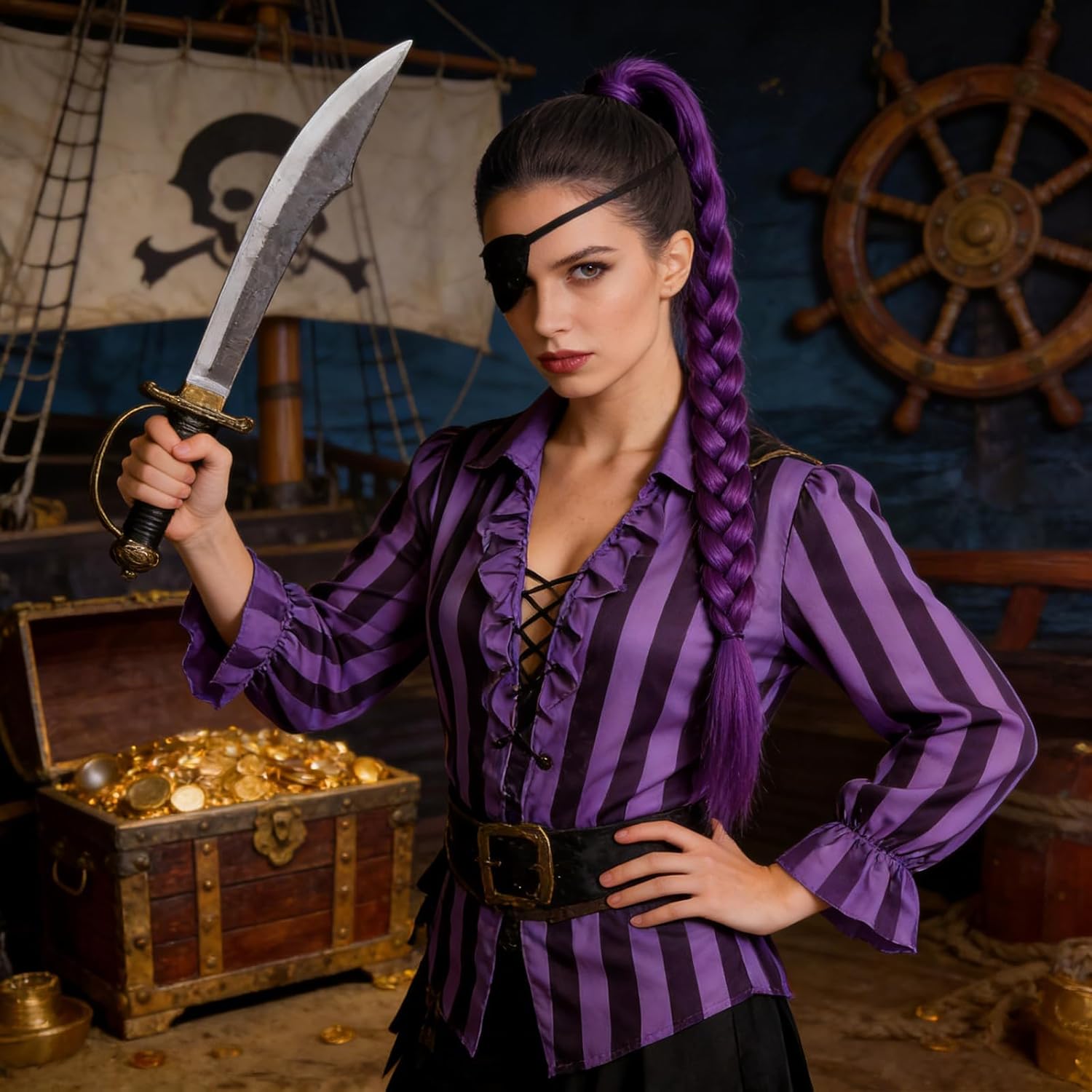 Extension cheveux - mèche violette 24 pouces, pré-étirée, pour tresses, déguisement