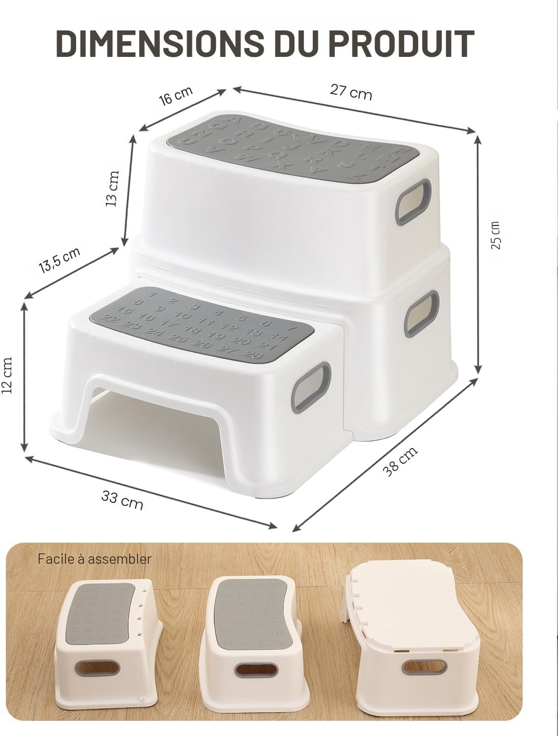 metaheim - Marche pied enfant 2 niveaux, antidérapant, sécurisé, robuste