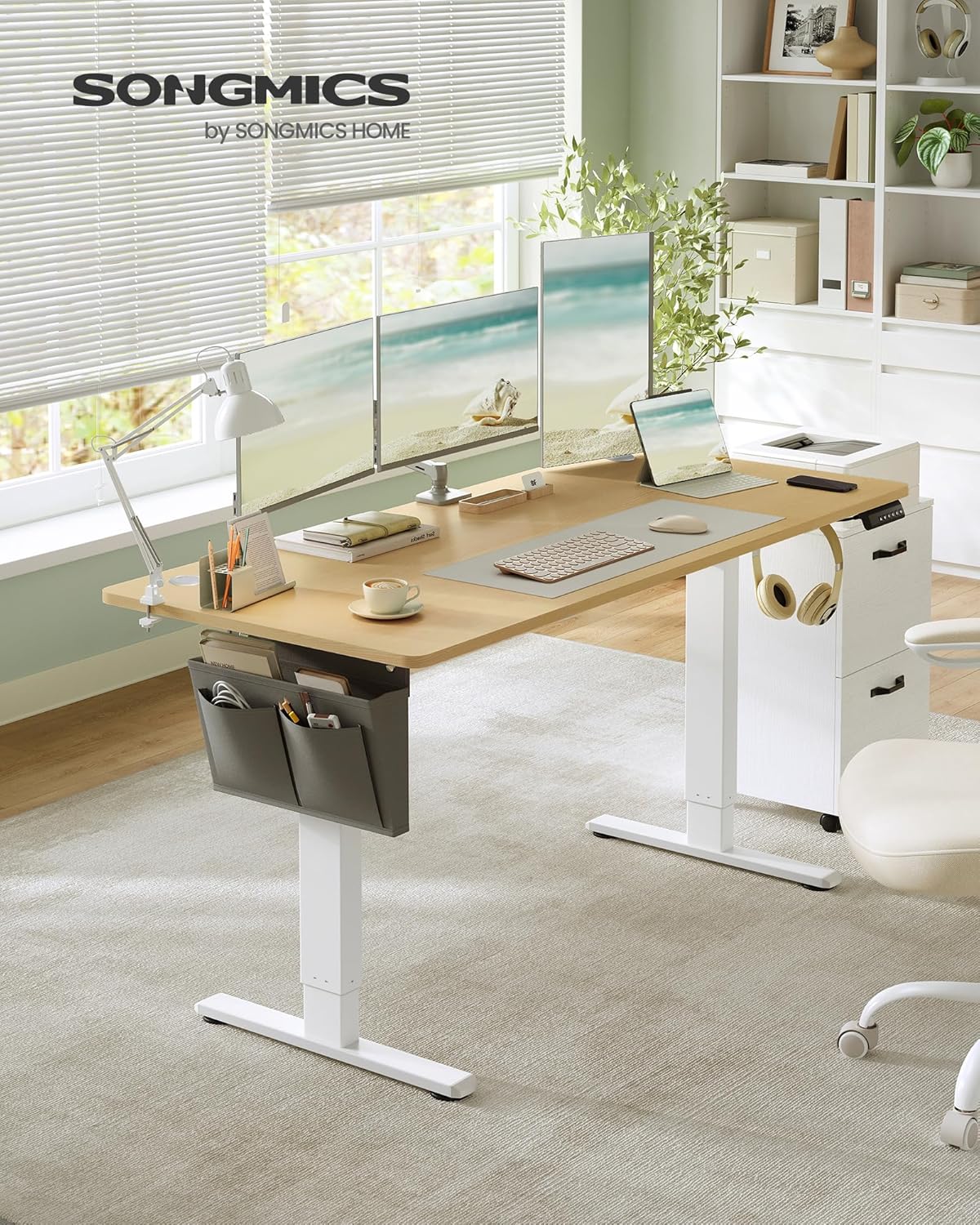 SONGMICS - bureau électrique série LSD - 160x70 cm - hauteur réglable, mémoire 4 positions, doré chêne LSD136Y01