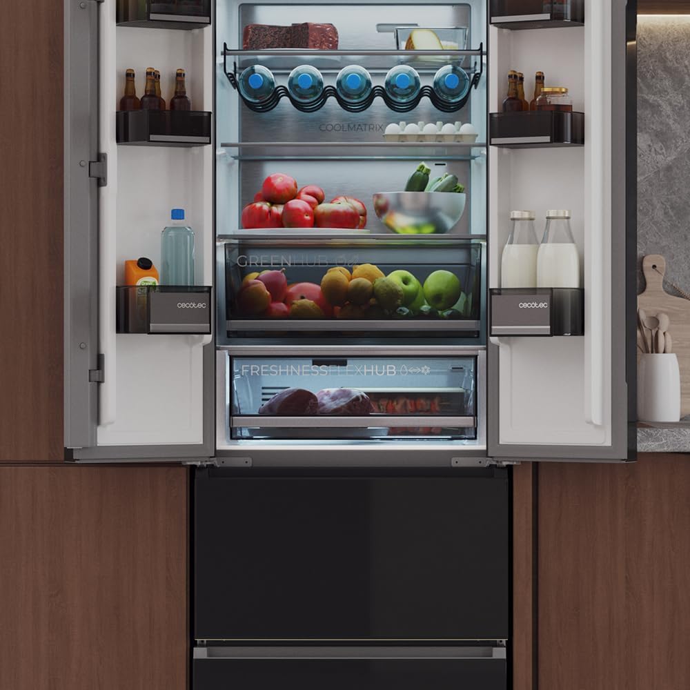 Cecotec - Bolero CoolMarket Combi F2D - 185x59,5cm - 395L, Inverter, No Frost, Black Glass F2D395