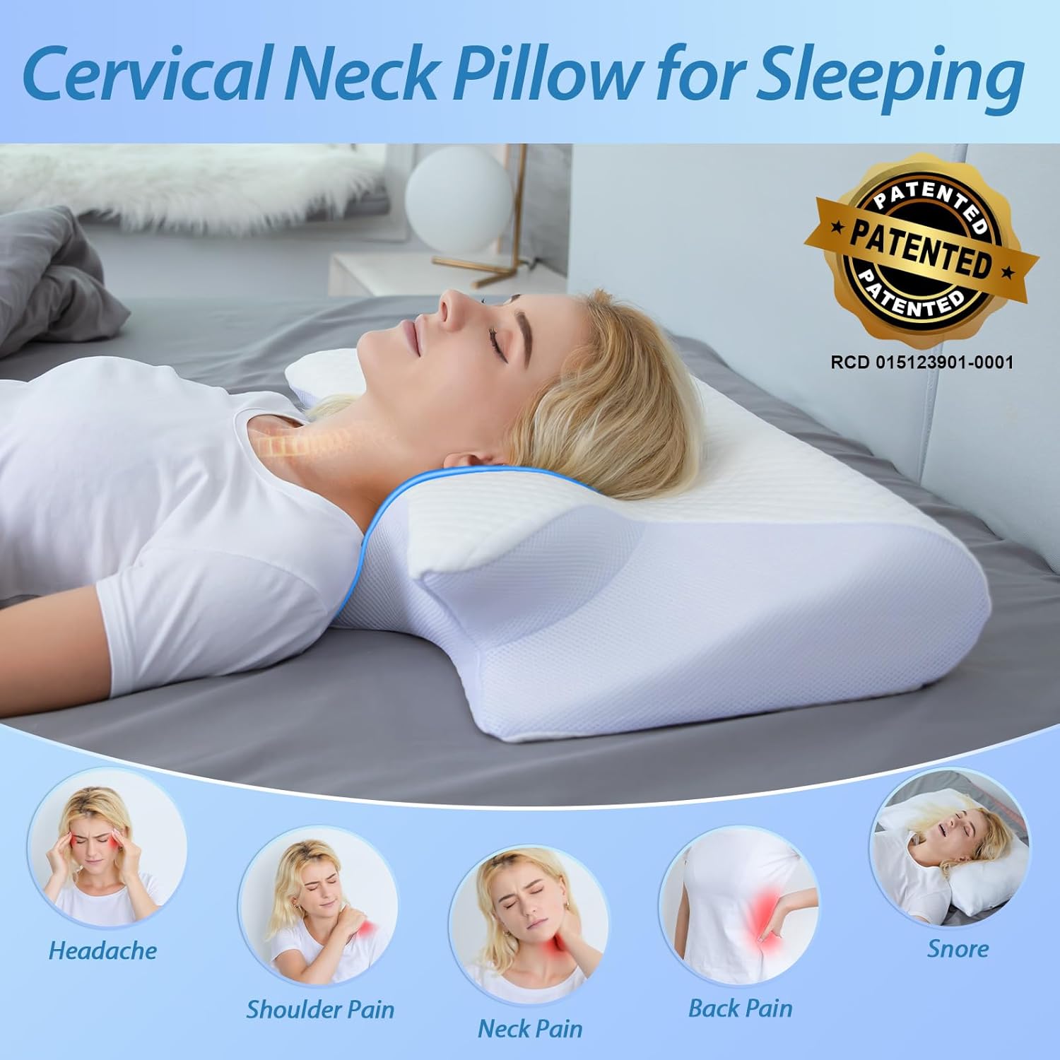 HOMCA - Oreiller ergonomique 2-en-1, mémoire de forme, 60x40x12/14 cm, soutien cervical