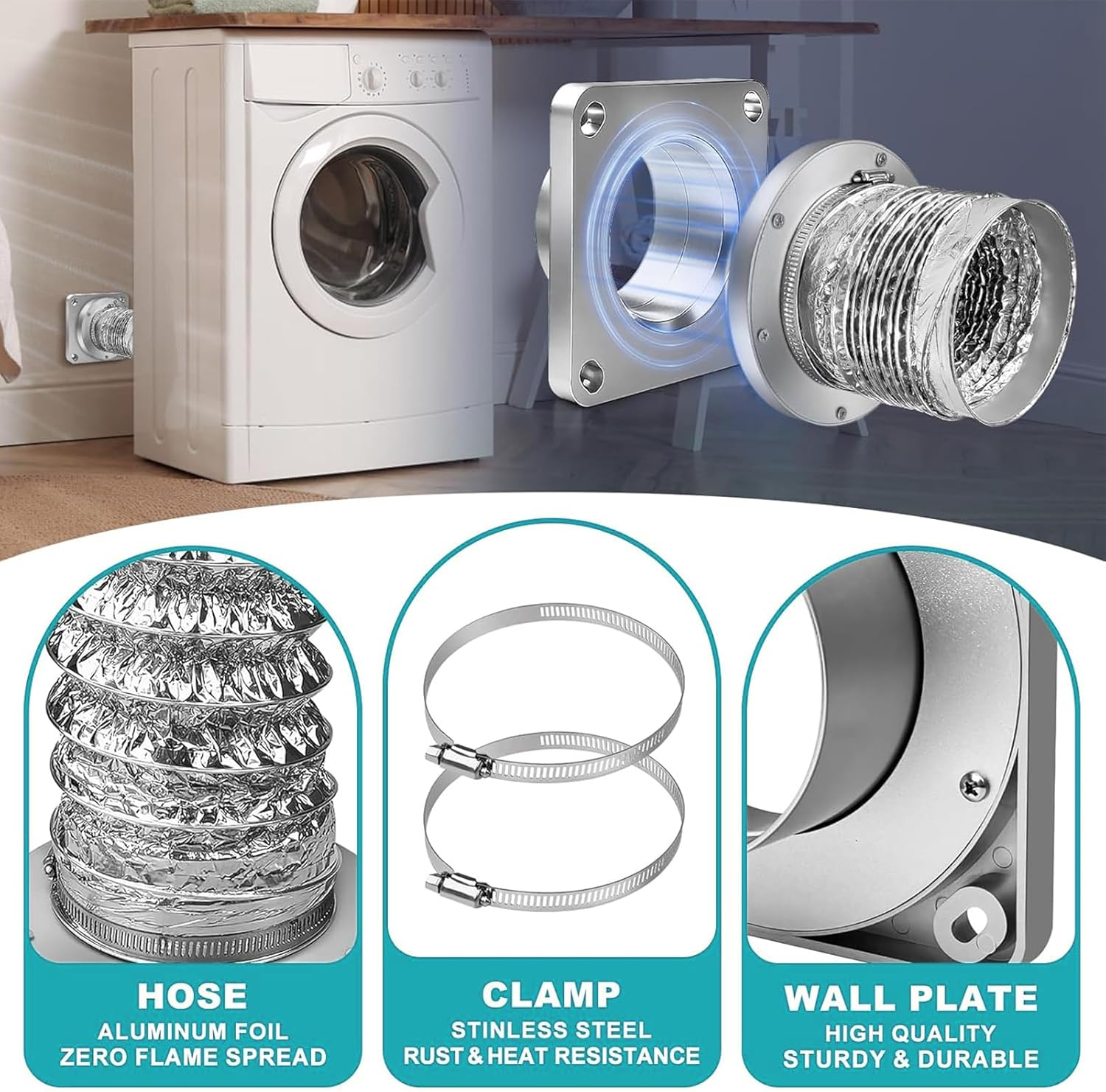 Fafeicy - Kit conduit sécheuse magnétique, 4 pouces, tuyau alu 10 cm
