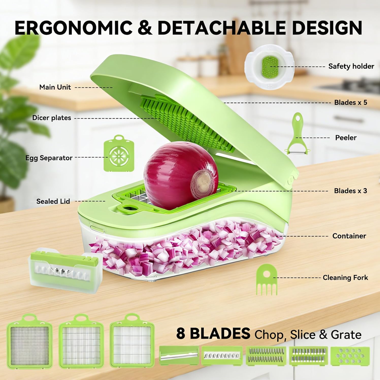 Coupe-légumes multifonction – 14 en 1 – manuel, coupe cubes, bâtonnets, tranches