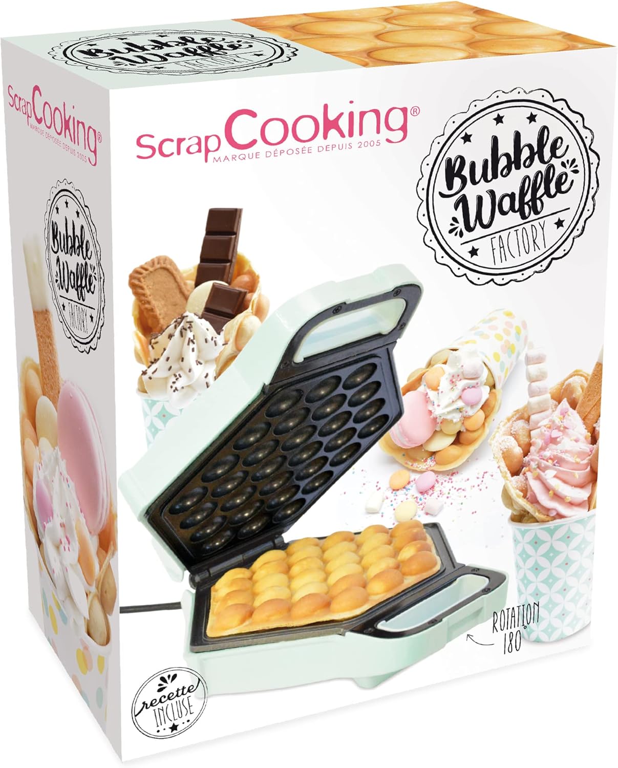 ScrapCooking - Bubble Waffle Factory - gaufrier, compact, anti-adhésif, rotation 180°, vert