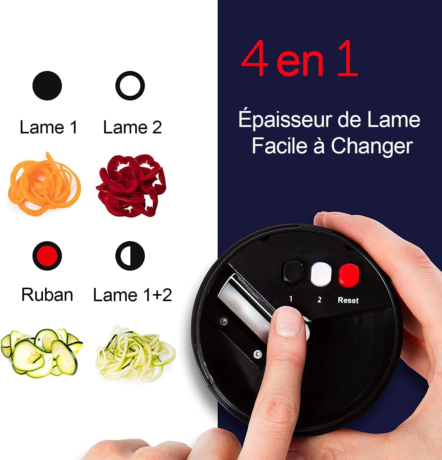 Spiraliseur de légumes manuel, 4-en-1, compact, spaghettis, multifonction