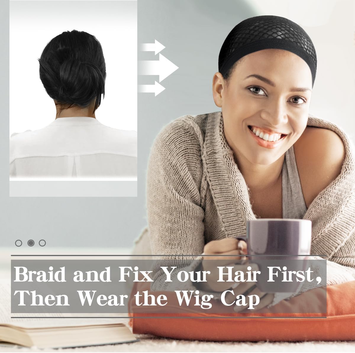 Dreamlover - Bonnet de perruque femme - noir - lot de 3, filet résistant