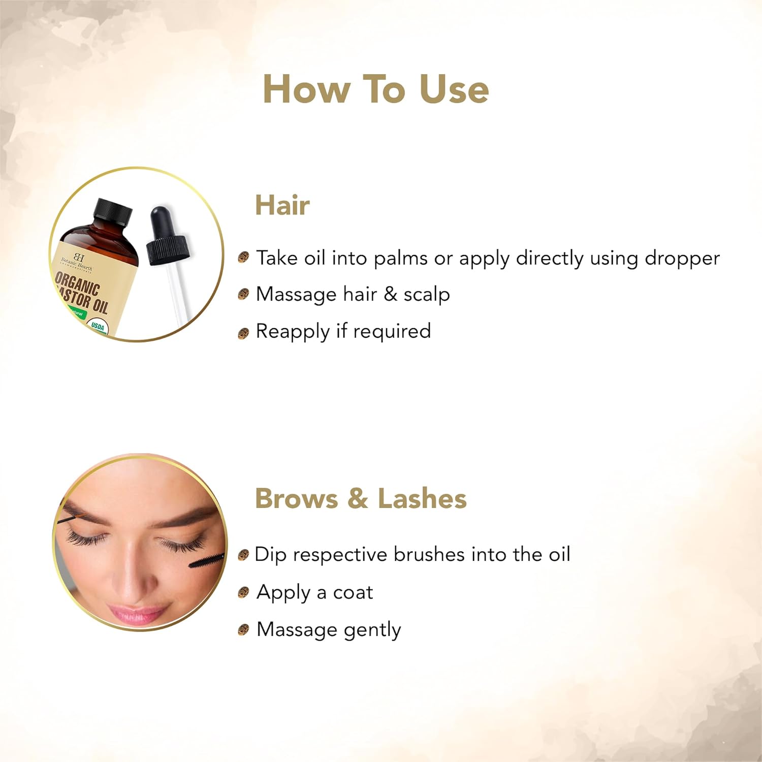 Botanic Hearth - huile de ricin bio 60ml - 100% pure, cold-pressed, avec brosses