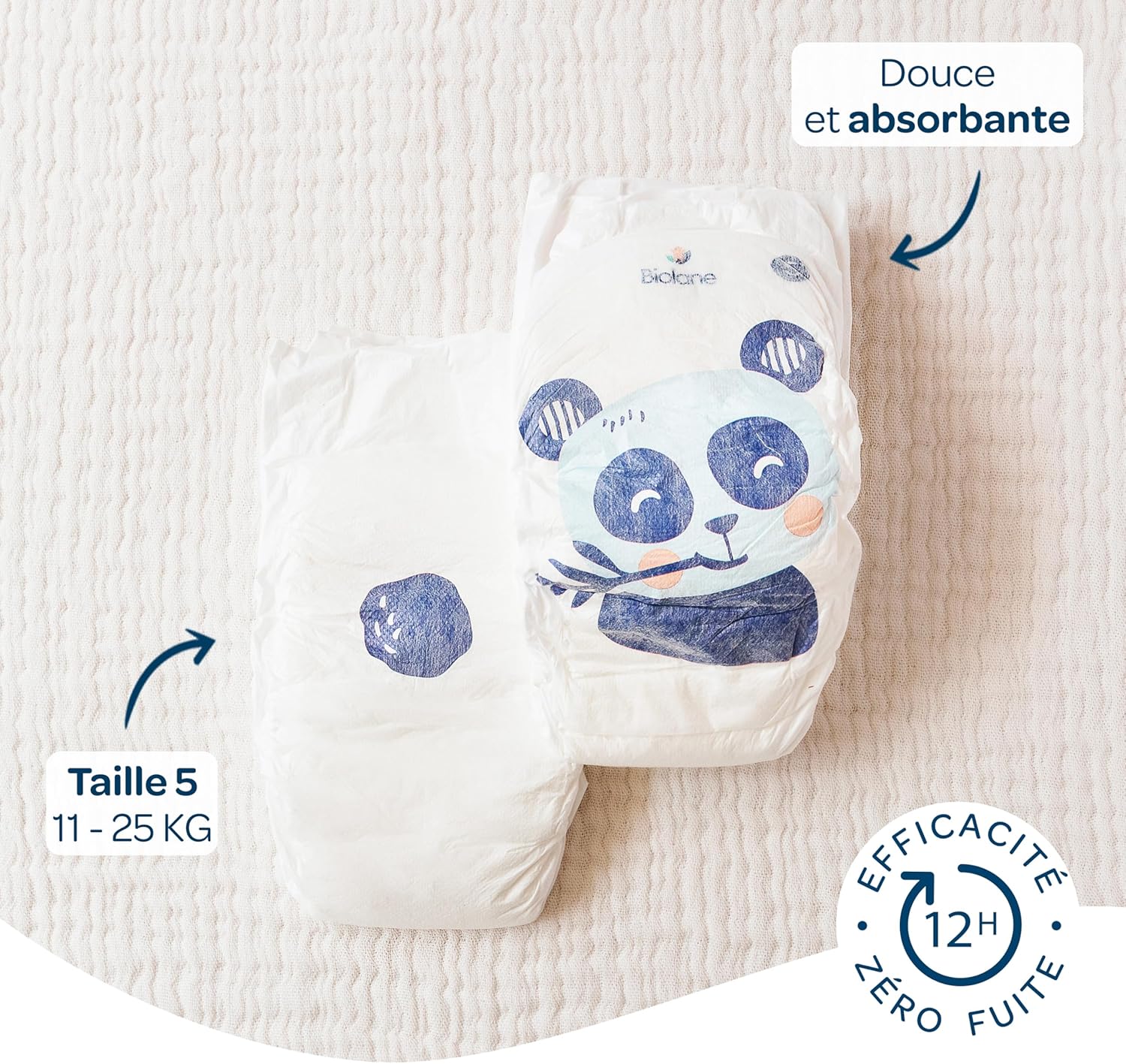 Biolane - couches bébé taille 5 (11-25 kg) - ultra-absorbant, confort, 12h protection, pack 1 mois