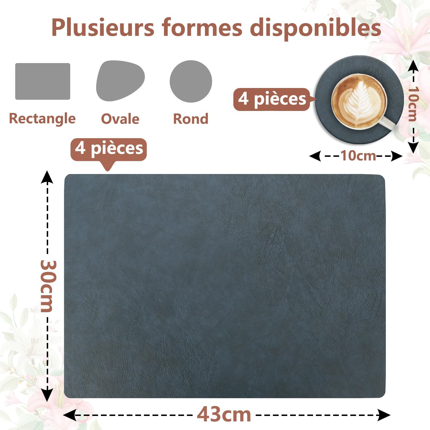 Set de table - cuir PU double face - 43x30cm - lavables et antidérapants