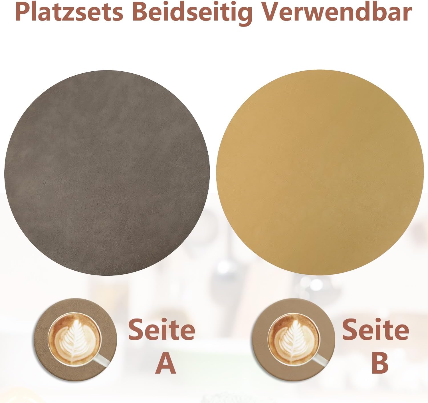 Set de table - lot de 4, cuir PU, 36x36cm, lavable, antidérapant