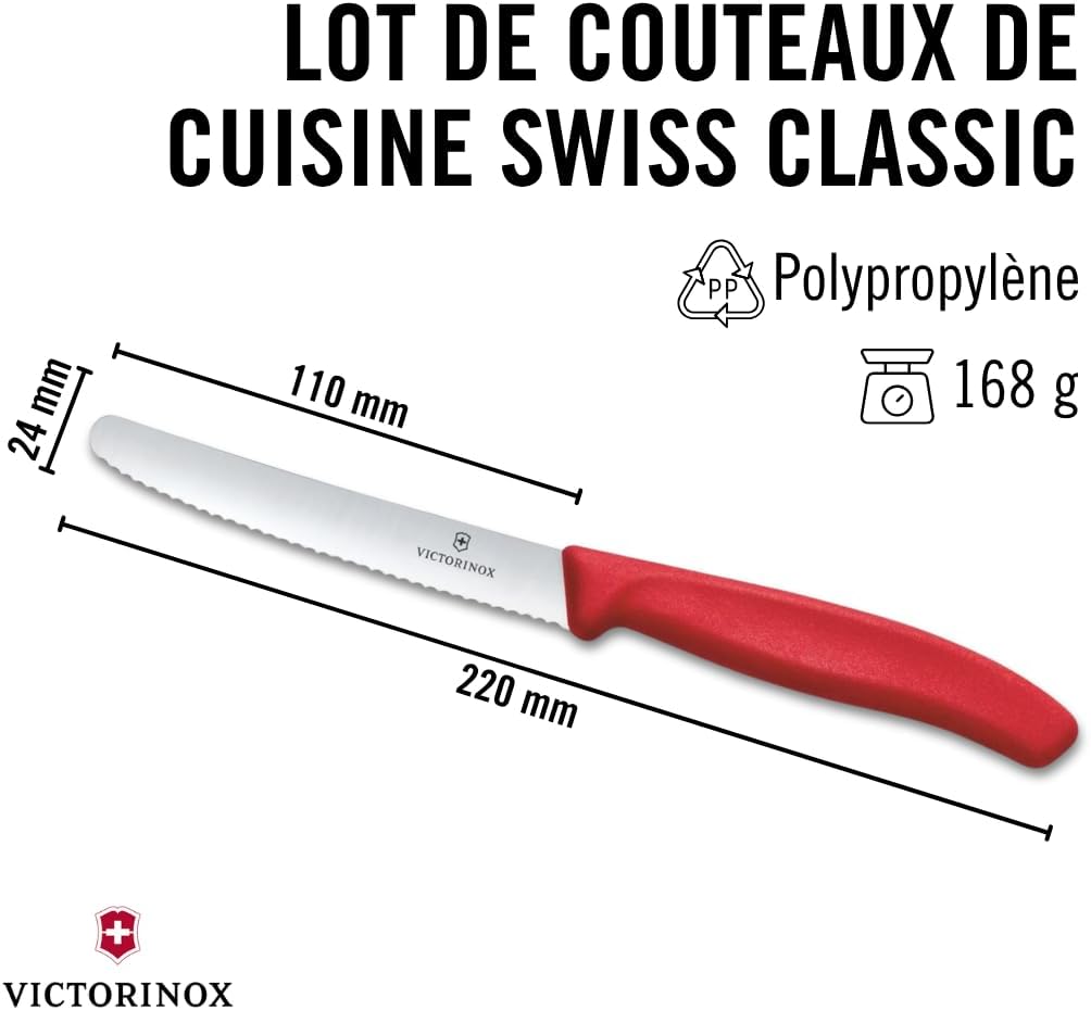 Victorinox - Swiss Classic - 11cm - Set 6 couteaux dentelés inox multicolores