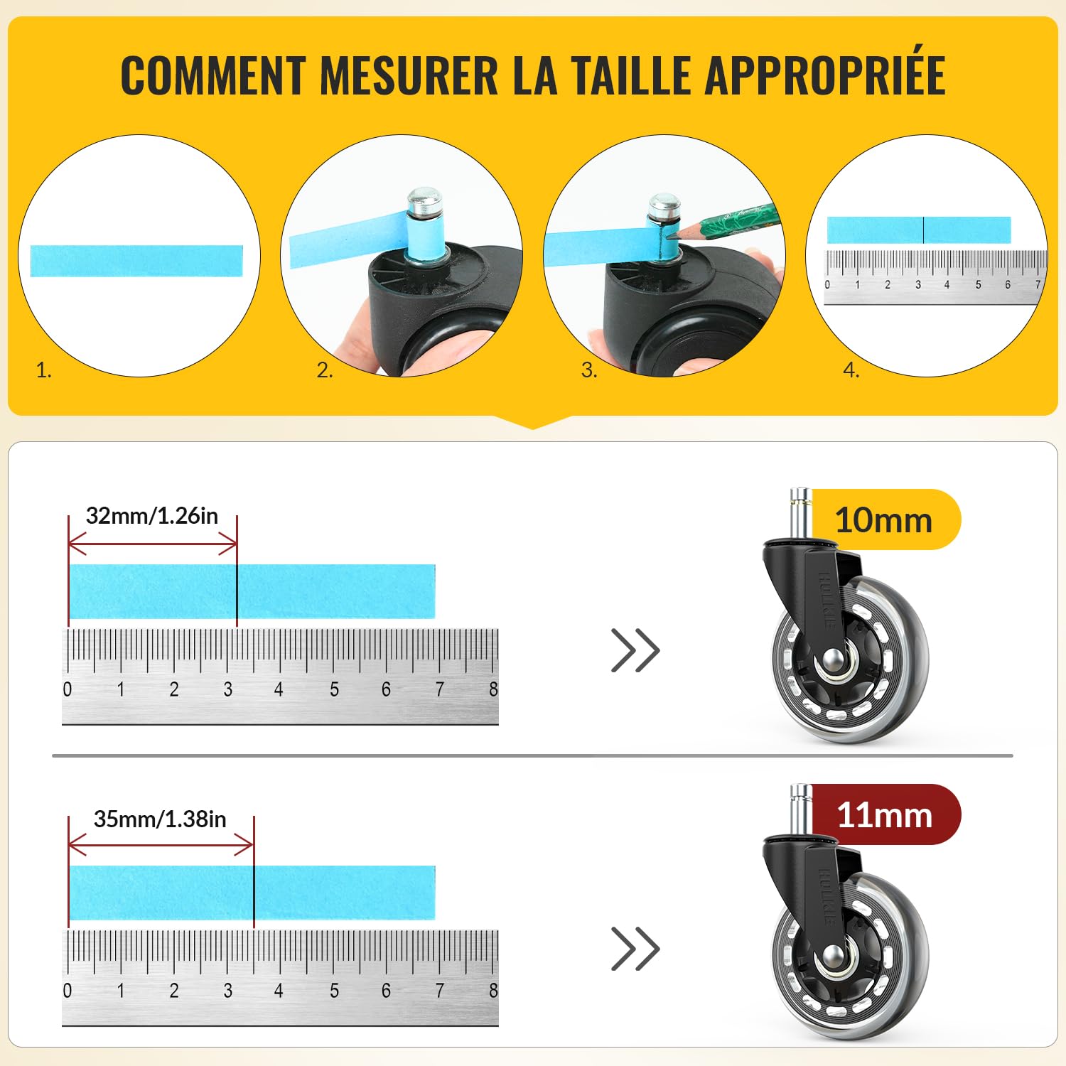 HOLKIE roulettes chaise bureau de 10 x 22 mm Lot de 5 Convient chaises de bureau 1KEA transparent rechange roulette pour chaise de bureau pour sols en bois dur et tapis à roulettes robustes