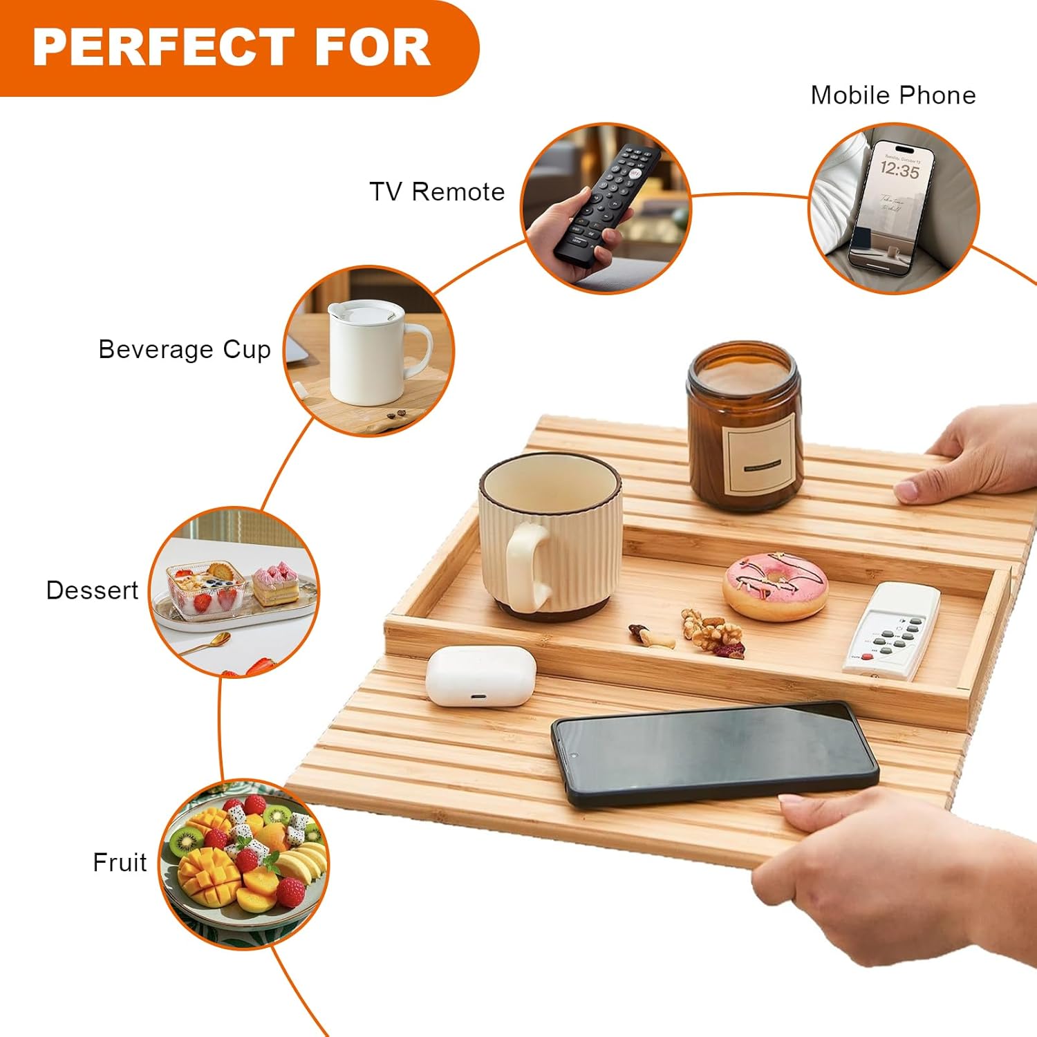 Plateau d'accoudoir bois pliable, antidérapant, multi-usage, 40x25cm