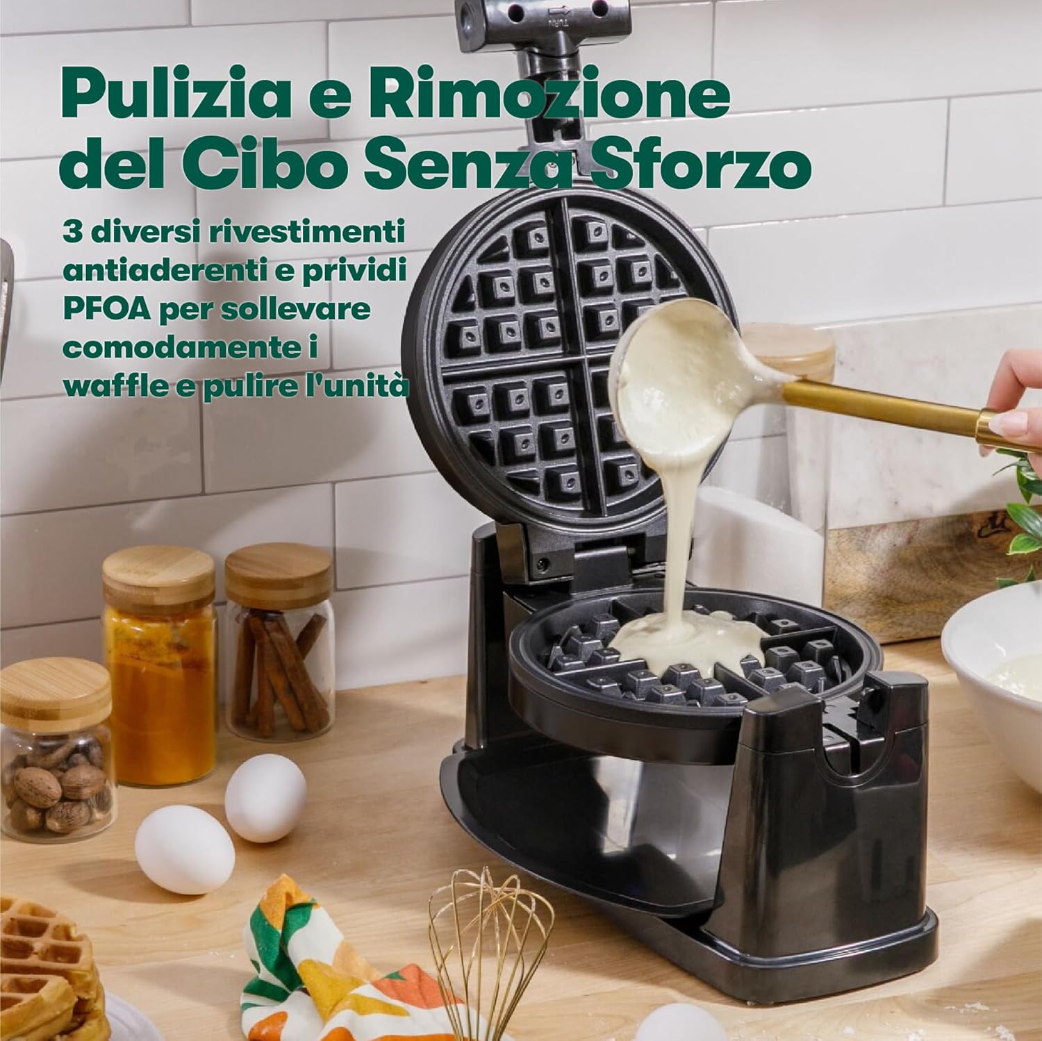 Bella – gaufrier rotatif classique, plaques antiadhésives, bac amovible, contrôle brunissement