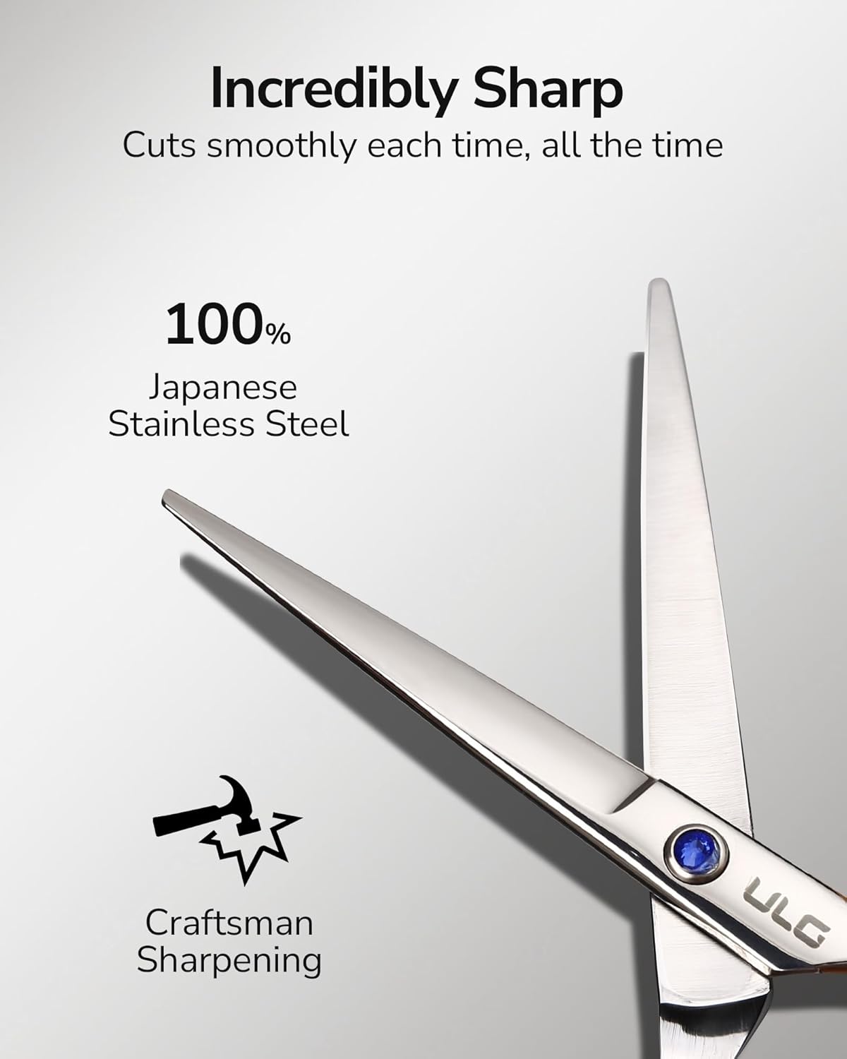 ULG - ciseaux professionnels 16,5 cm, lames rasoir, acier inox