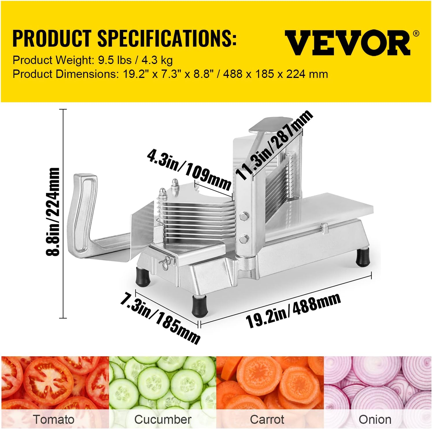 VEVOR - Coupe-tomates robuste 6,35 mm - inox - pieds antidérapants