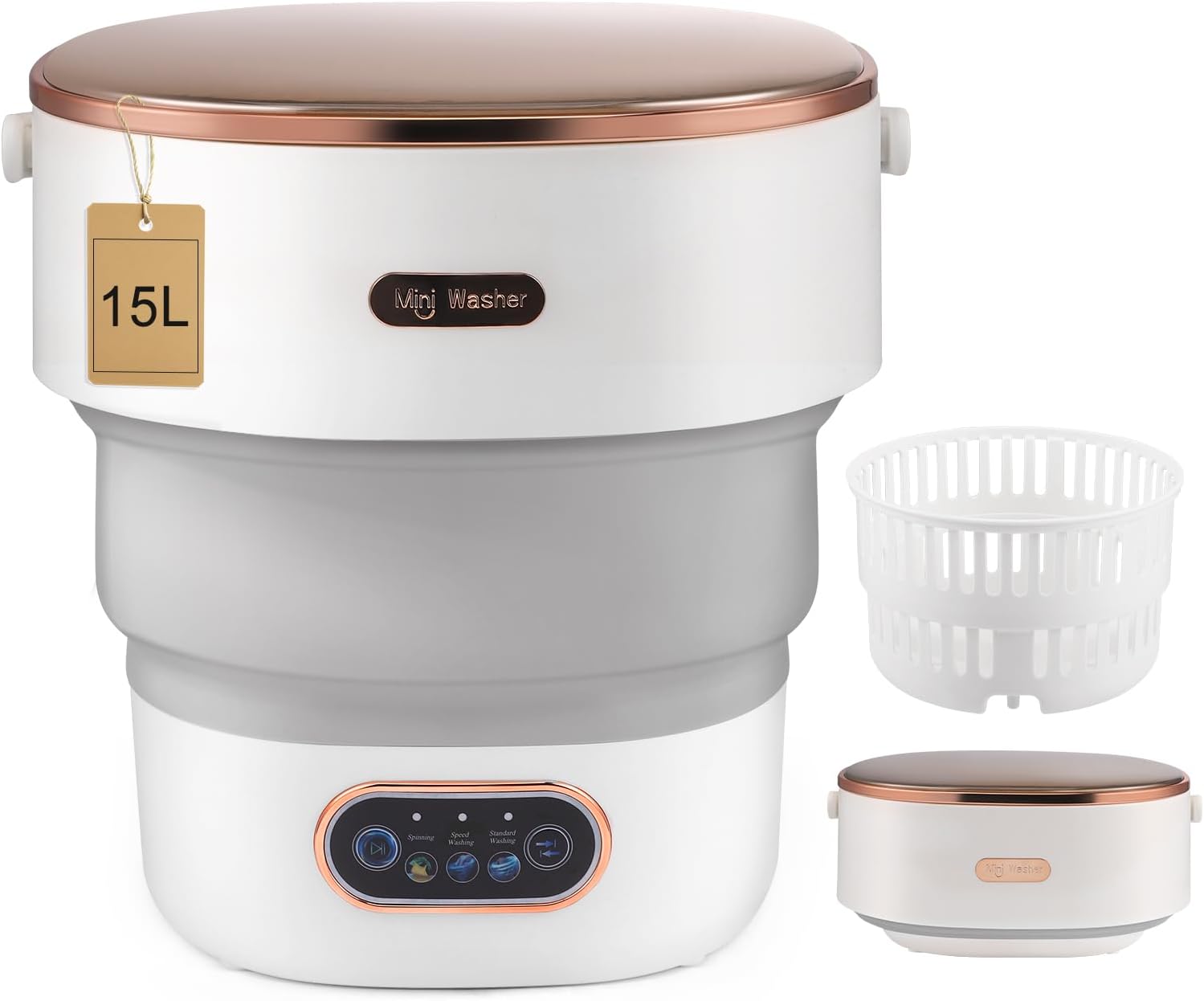 Mini-lave-linge portable 15L, pliable, essorage 2-en-1, compact