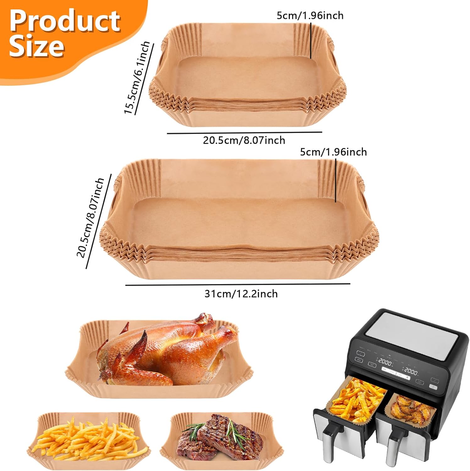 Papier pour friteuse à air - Flex Drawer dual zone - 5,2L & 10,4L - lot de 150 pièces - AF500EU