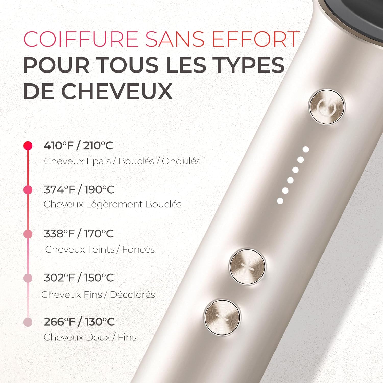 TYMO - Ring - Brosse lissante, 5 températures, anti-brûlure, or