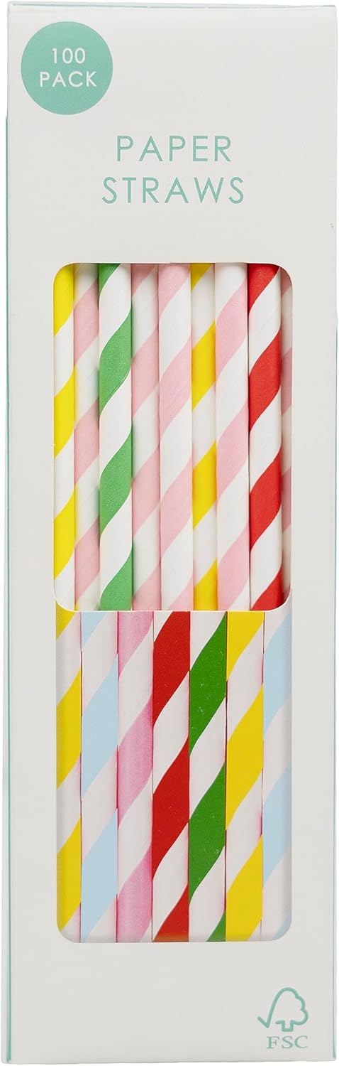 Pailles en papier - multicolores - lot de 100 - biodégradables, usage unique