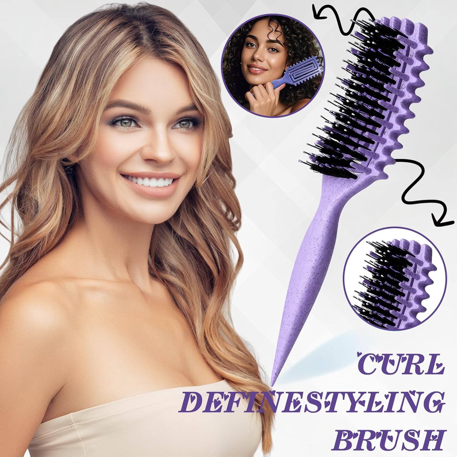 Brosse à boucler - poignée ergonomique, antistatique, violette, démêlage doux