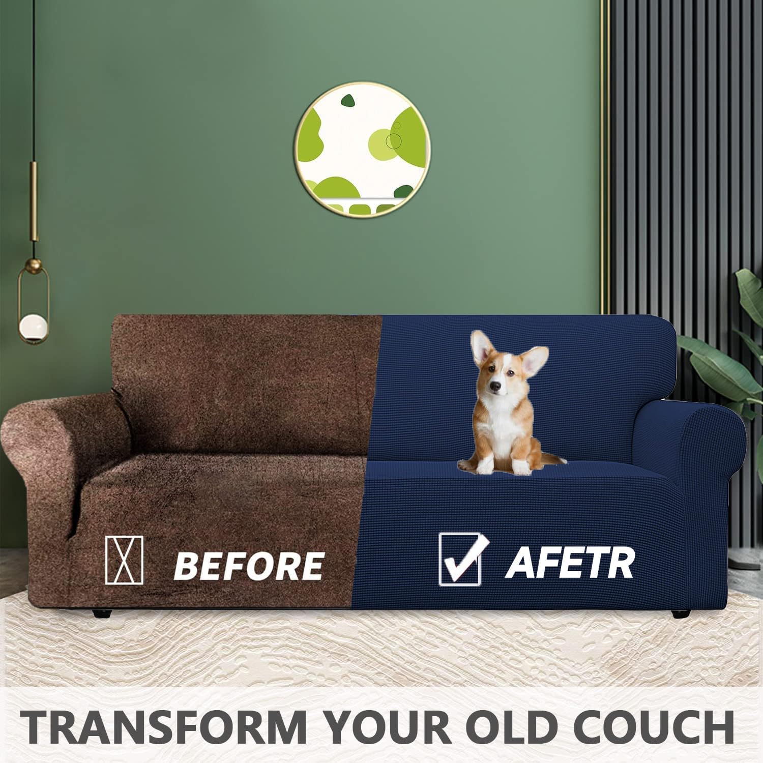 Housse canapé 1 place, extensible, accoudoirs, antidérapant, bleu