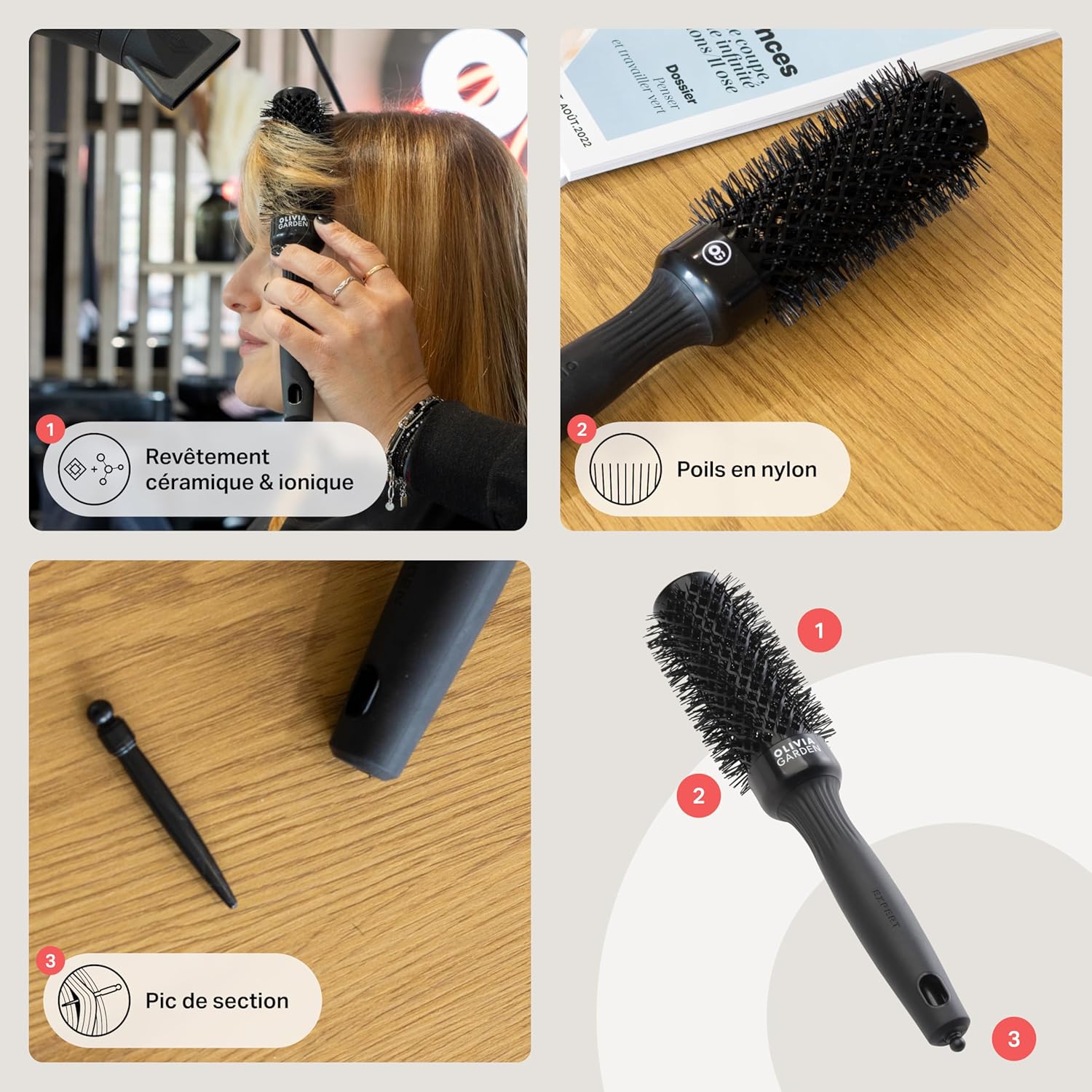 Olivia Garden - Expert Blowout Shine - brosse ronde céramique antistatique, brushing brillant et sans frisottis