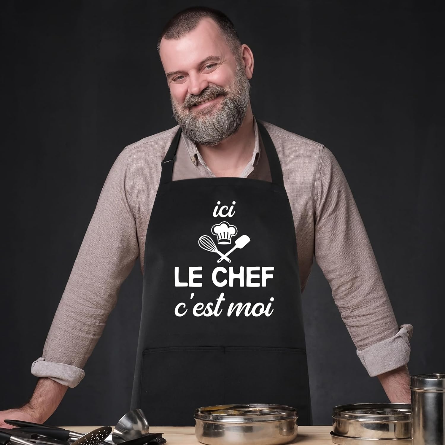 Tablier de cuisine - étanche réglable, poches, cadeau fête des pères