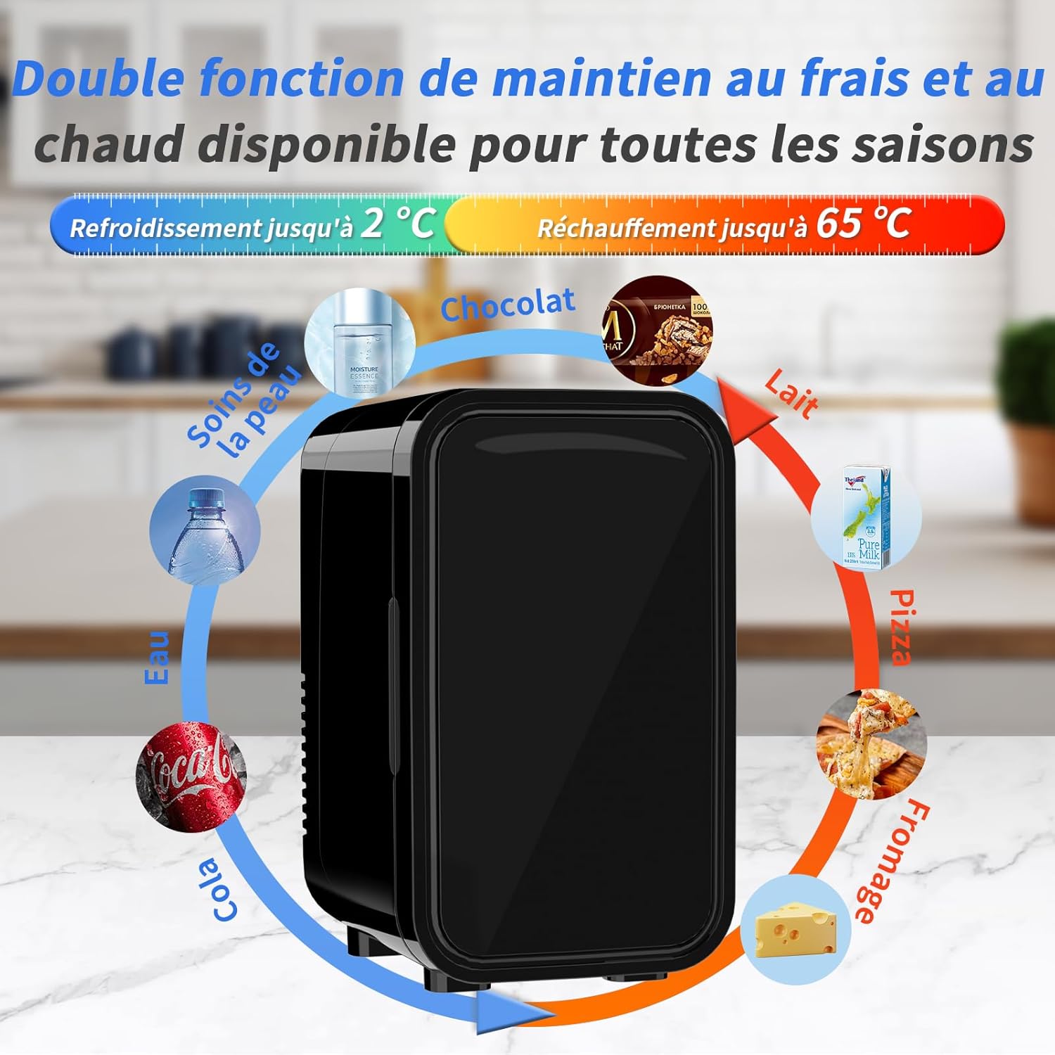 YASHE - Mini réfrigérateur 6L, 8 canettes, portable, AC/DC, noir