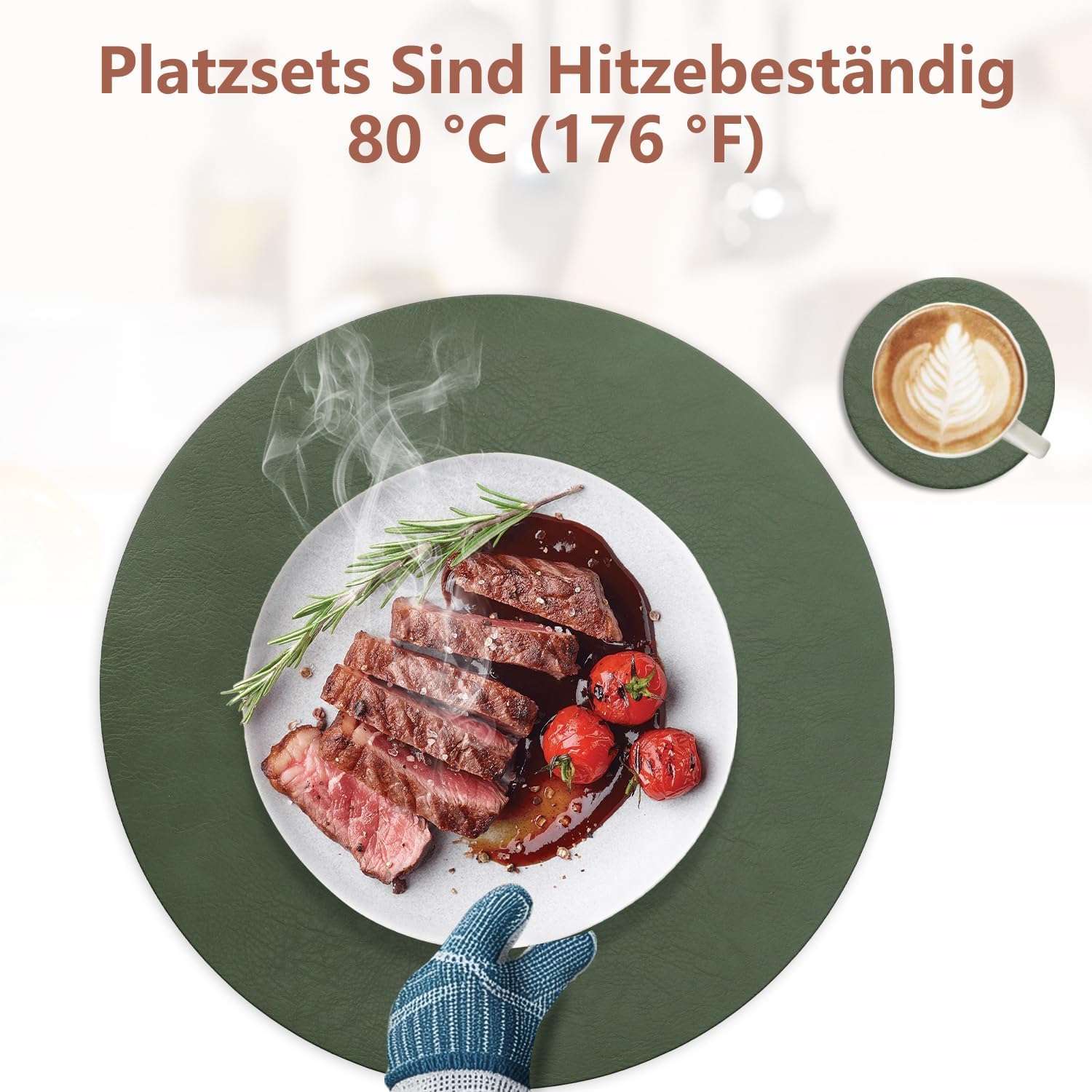 Set de table - lot de 4, cuir PU double face, 36x36cm, lavables, antidérapants