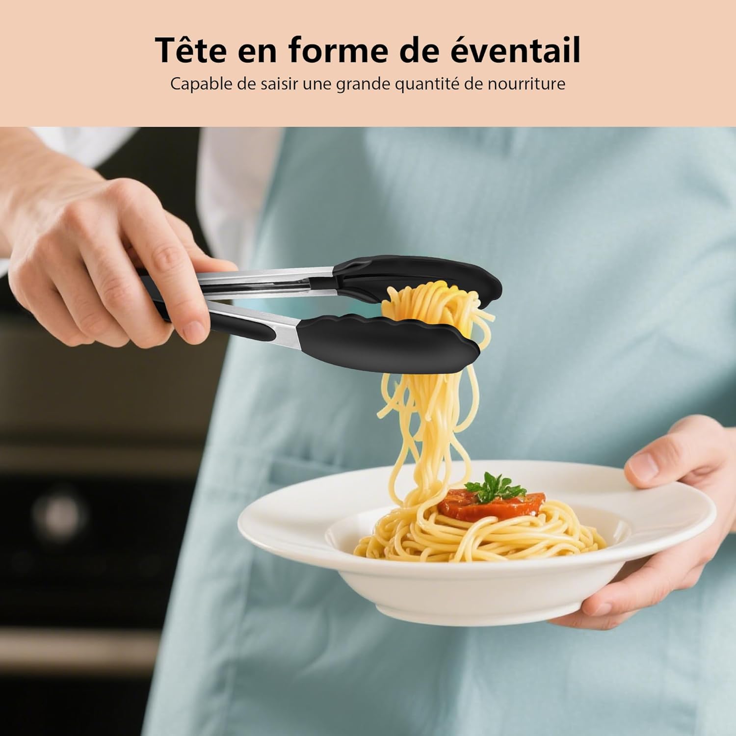 Pinces de cuisine inox/silicone, lot de 2, poignées antidérapantes, 26cm, résistant chaleur