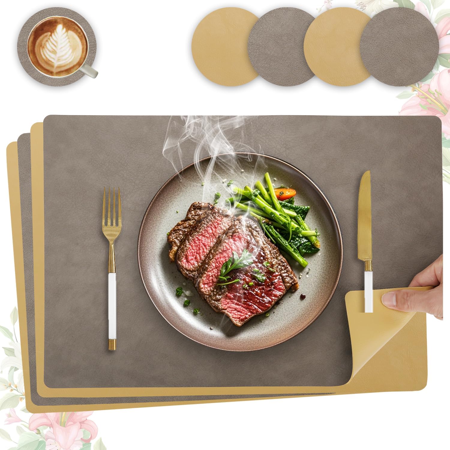 Set de table - cuir PU double face 43x30cm - lavable et antidérapant