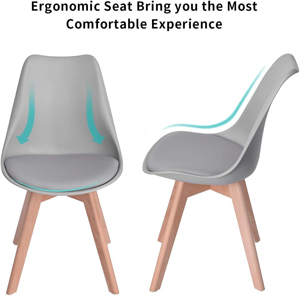 EGGREE - Lot de 4 chaises salle à manger - bois hêtre, rembourrées, grises