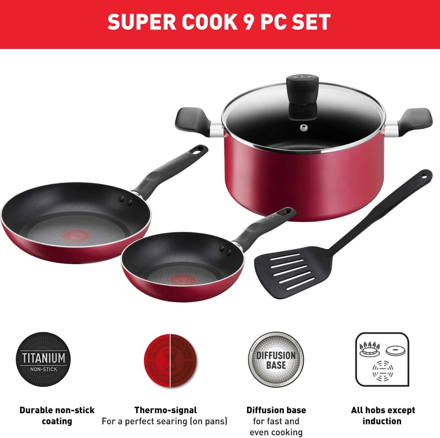 Tefal - Super Cook - lot 5 pièces 20/24 cm, antiadhésif, Thermo-Signal, B460S584