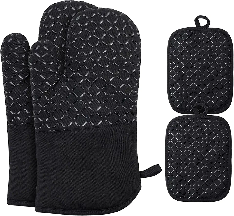 Ankway - gants de cuisine série lot 4 - 30 cm - coton, silicone, antidérapants, résistants chaleur