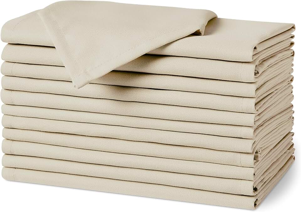 maxi-dealzz Basics - serviettes en tissu - 43x43 cm - réutilisables, antitaches, infroissables, lot de 12, beige