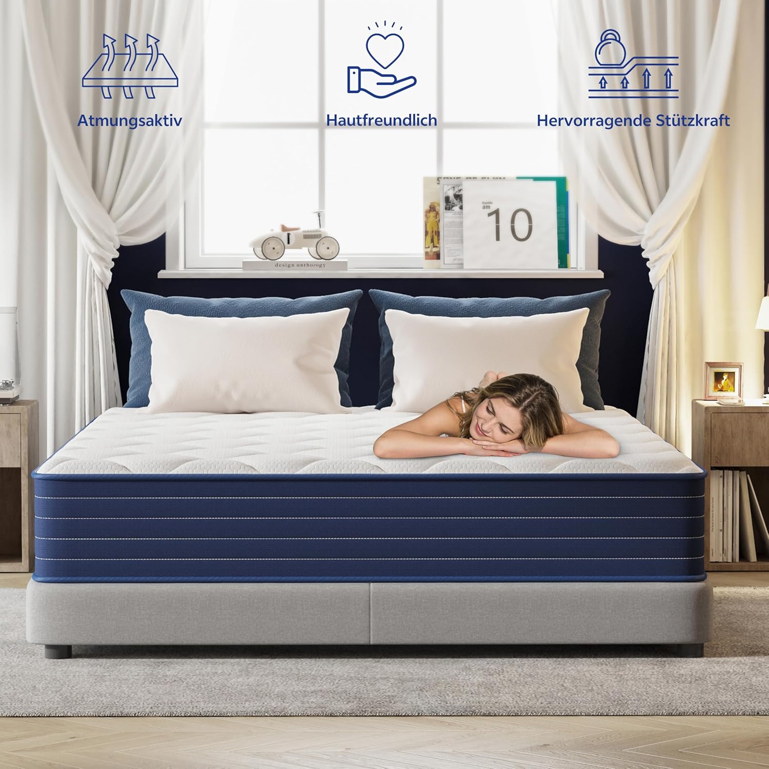 PurrJoys - Matelas ressorts/mémoire - 180x200x25 cm - confort moyen, respirant, CertiPUR-US/Oeko-TEX