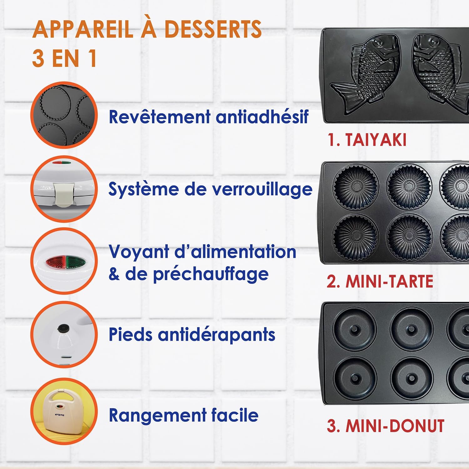 StarBlue - appareil 3 en 1 avec plaques amovibles, 700-800W, blanc