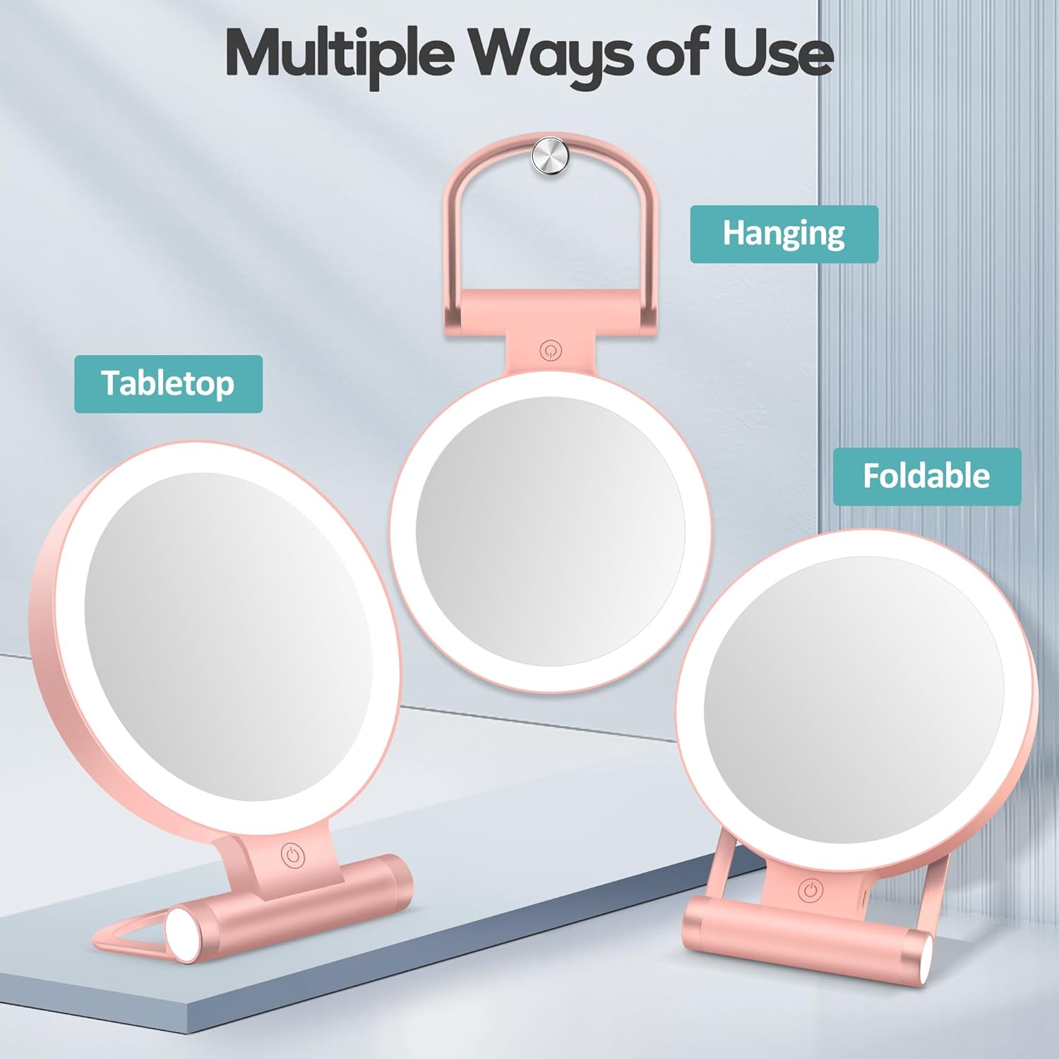 Miroir de maquillage - double face 1X/30X, 3 modes, lumière, 2000mAh, pliable, compact, format voyage