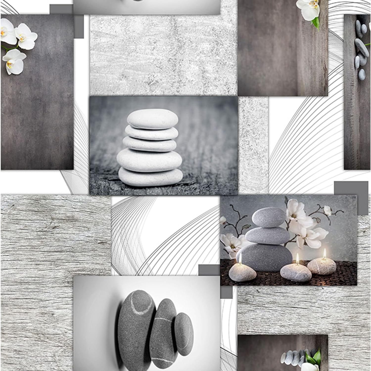 Nappe en toile cirée rectangulaire - Zen Pierres - 140x140 cm - anti-taches, imperméable, facile d'entretien