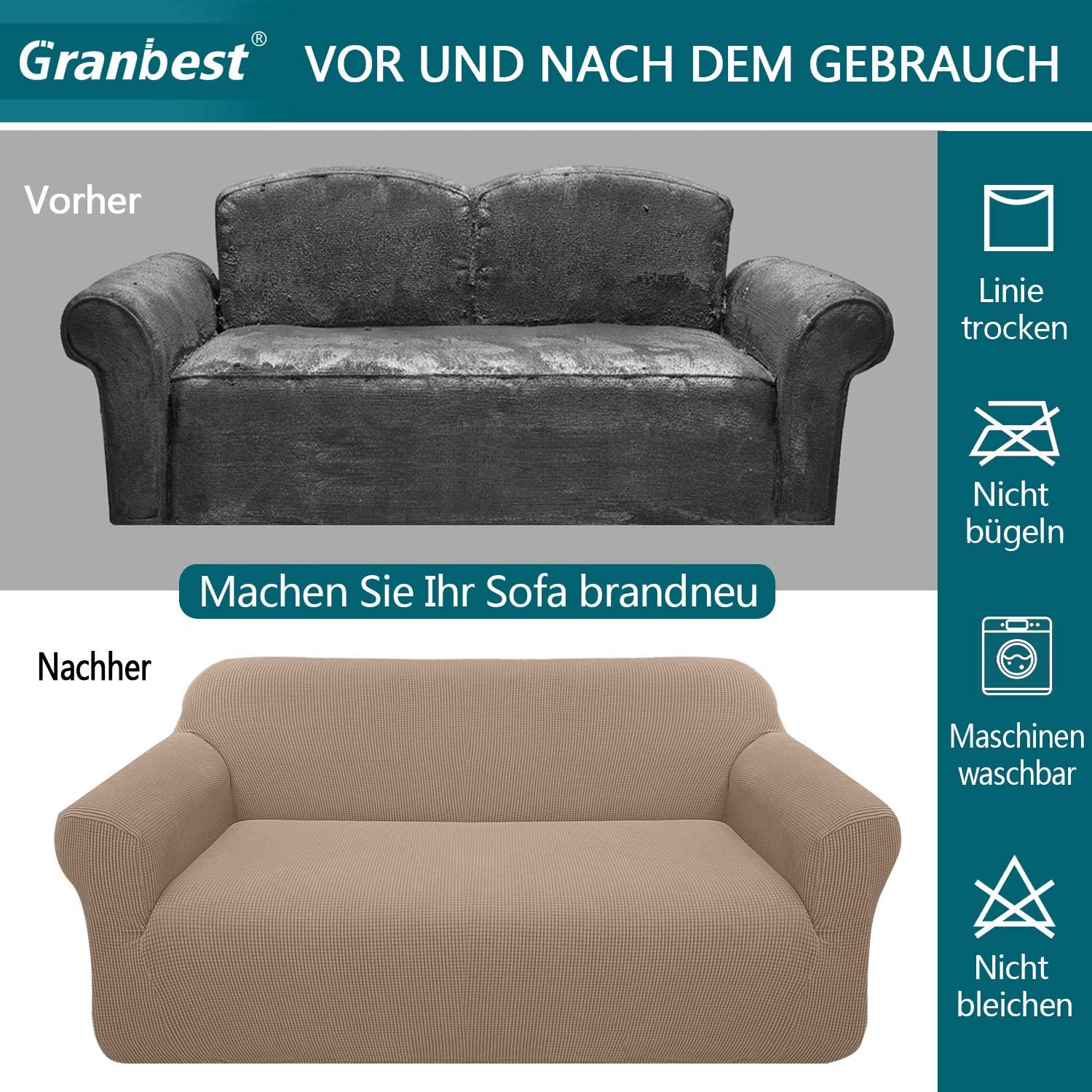 Granbest - housse canapé Jacquard élastique - 4 places - protection animaux, coloris sable