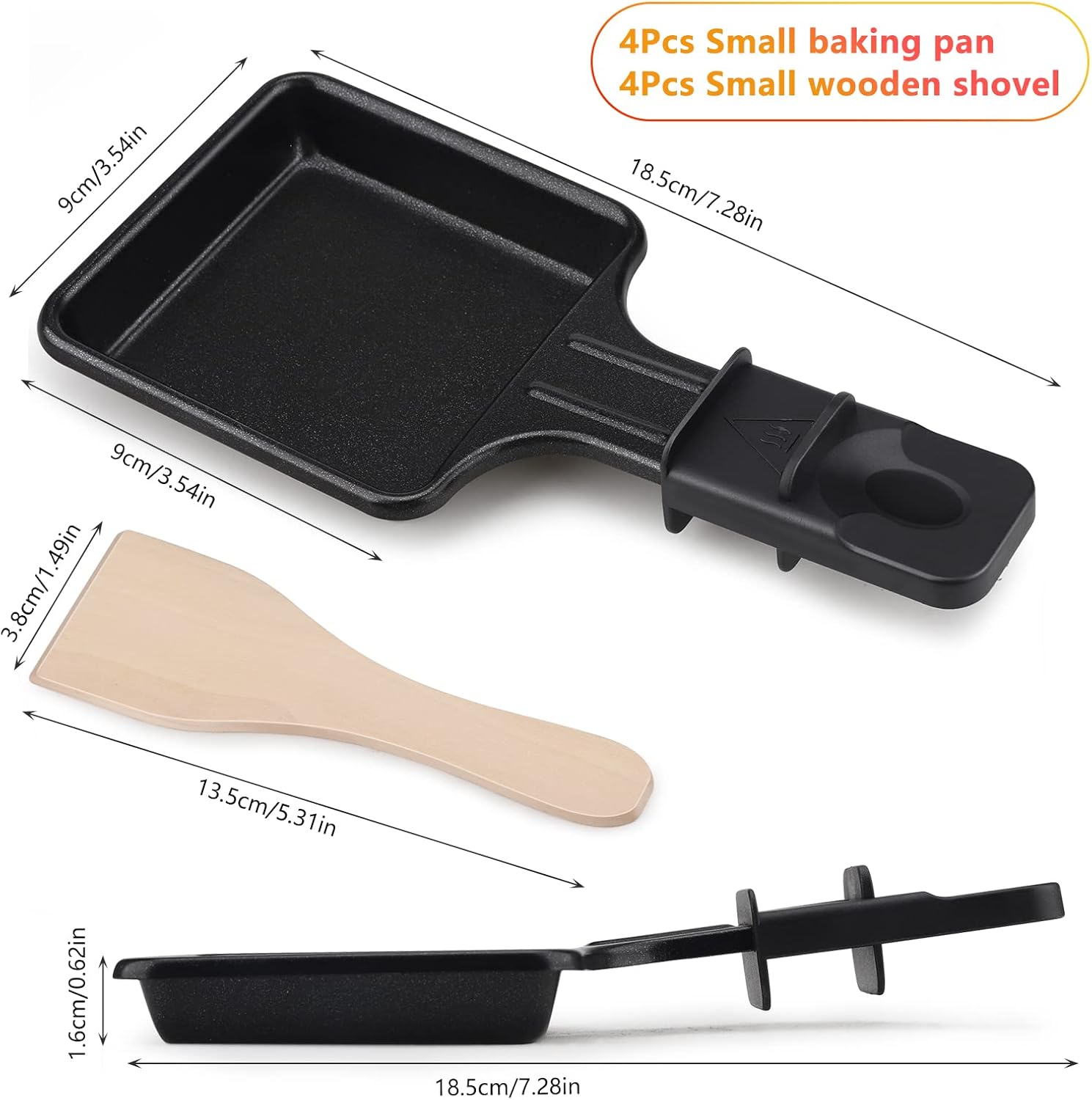 Mini Raclette Set 4 poêlons antiadhésifs, plateaux bois, portable