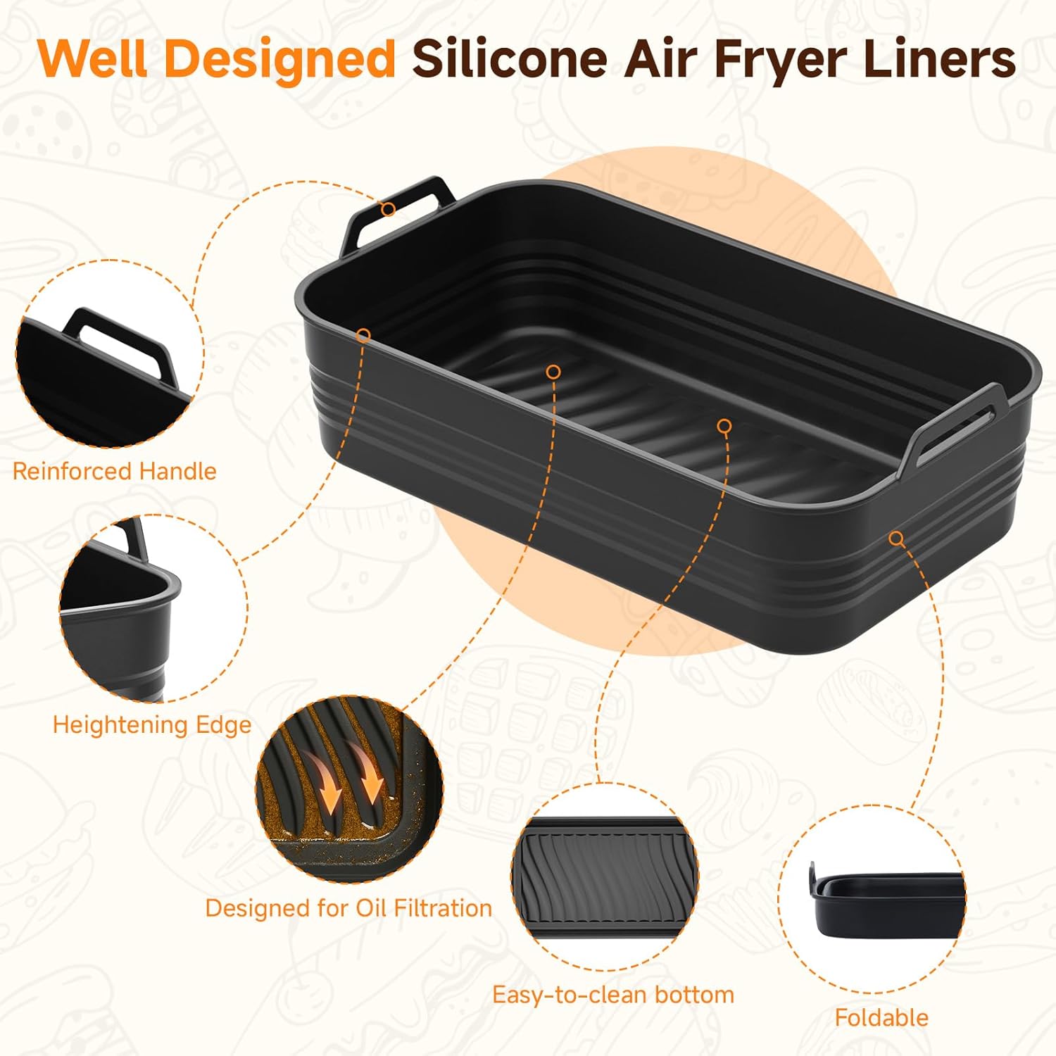 Alyvisun - panier silicone airfryer 10,4L/5,2L - réutilisable, pliable, lot de 3