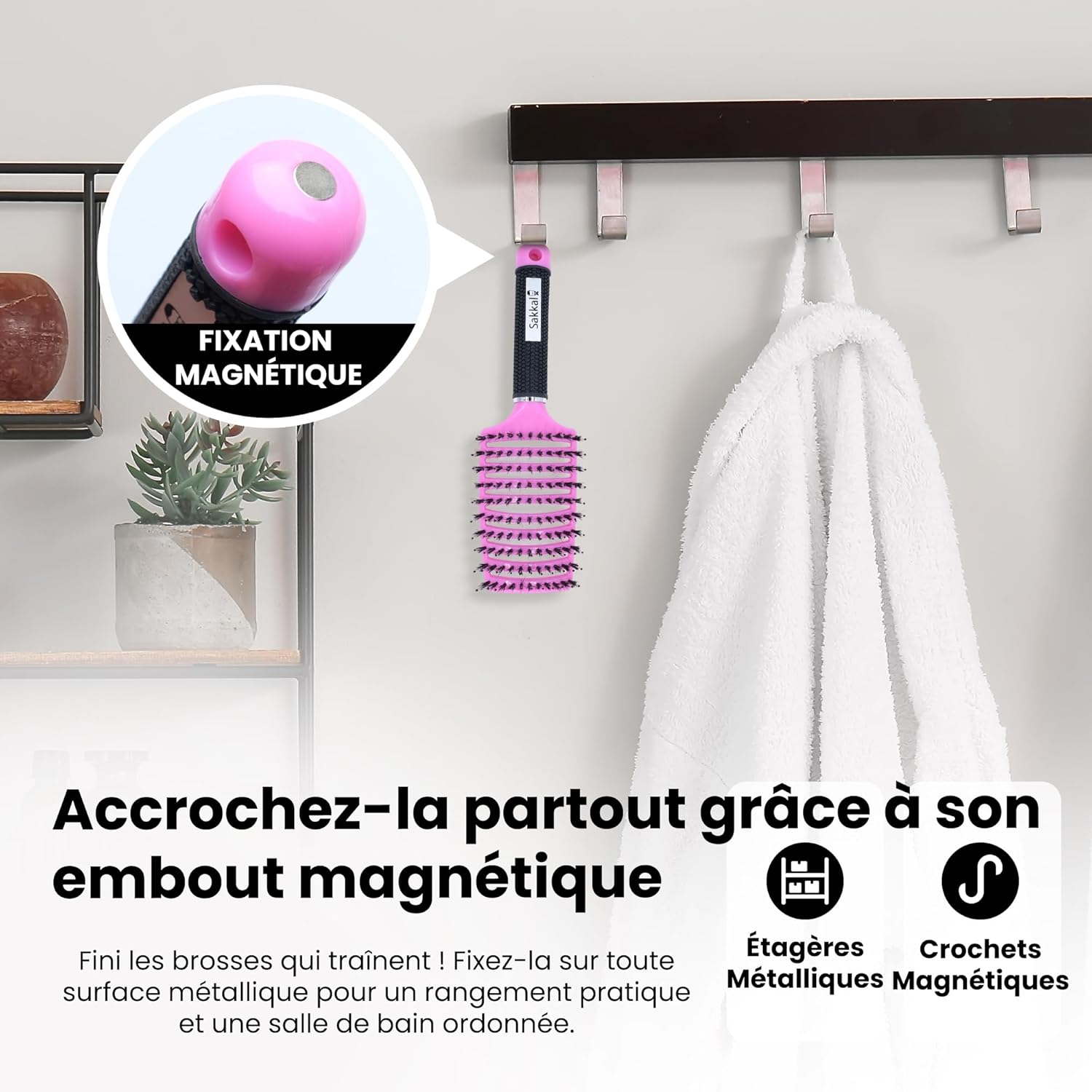 Brosse à cheveux - démêlante, poils sanglier/nylon, anti-casse, tous types, 21cm