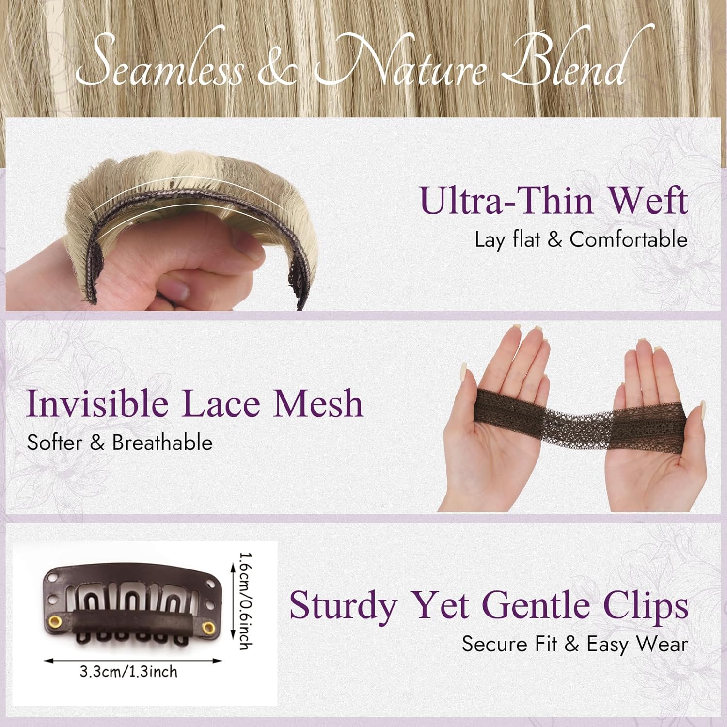 BARSDAR - Extensions à clips ondulées 50cm blond épais synthétique