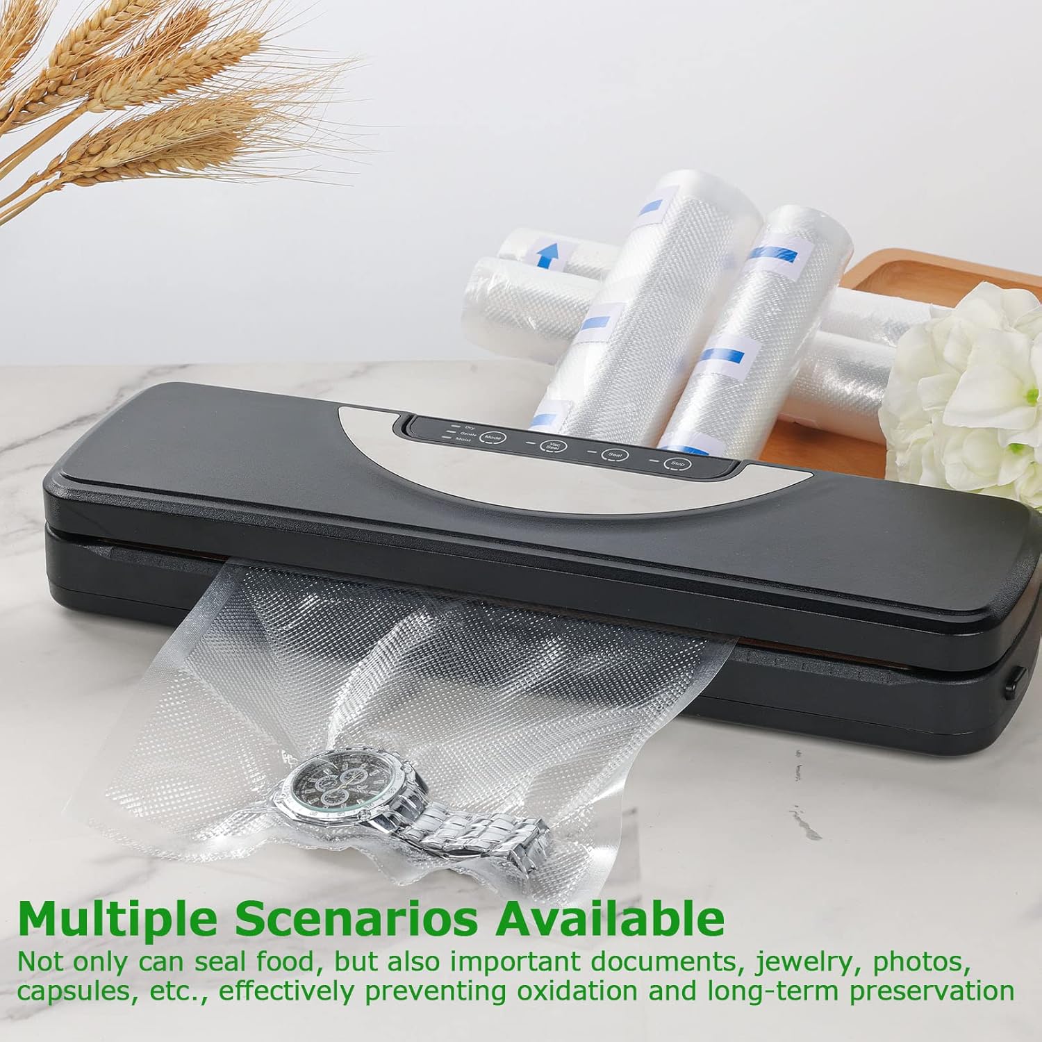 Rouleau sous vide alimentaire - 6 packs, 3 tailles, compatible machines, 28x300cm, 20x300cm, 15x300cm